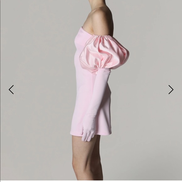 BABY PINK DRESS WITH GLOVES AND PUFF SLEEVE - Picture 4 of 5